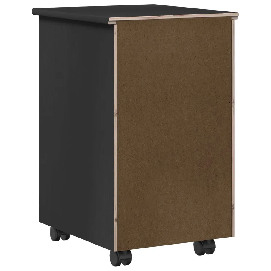 Cabinet roulant avec roue Noir 34 x 39 x 56 cm Pin massif - 7