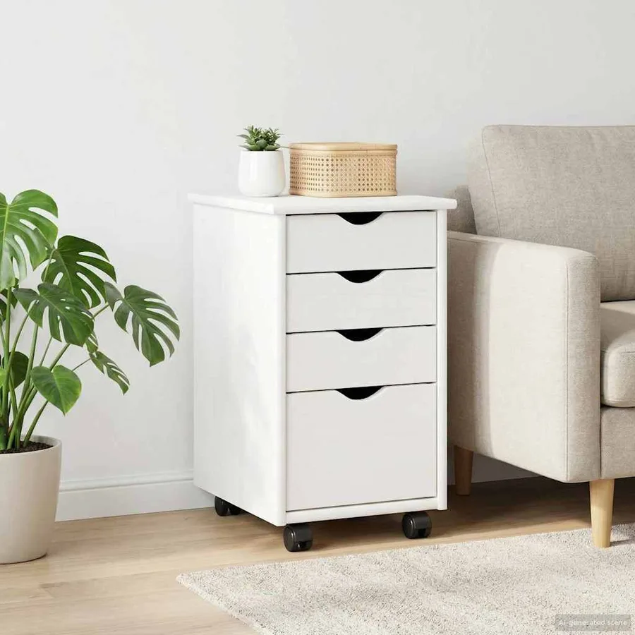 Cabinet roulant avec roue Blanc 34 x 39 x 56 cm Pin massif - 3