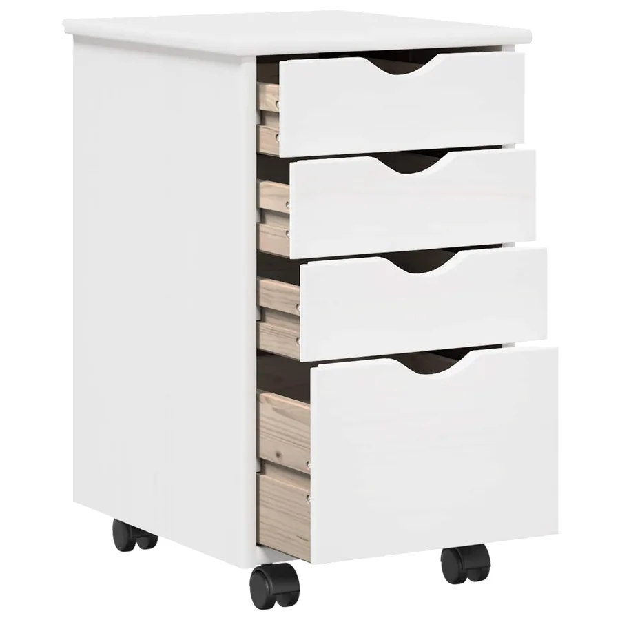 Cabinet roulant avec roue Blanc 34 x 39 x 56 cm Pin massif - 4