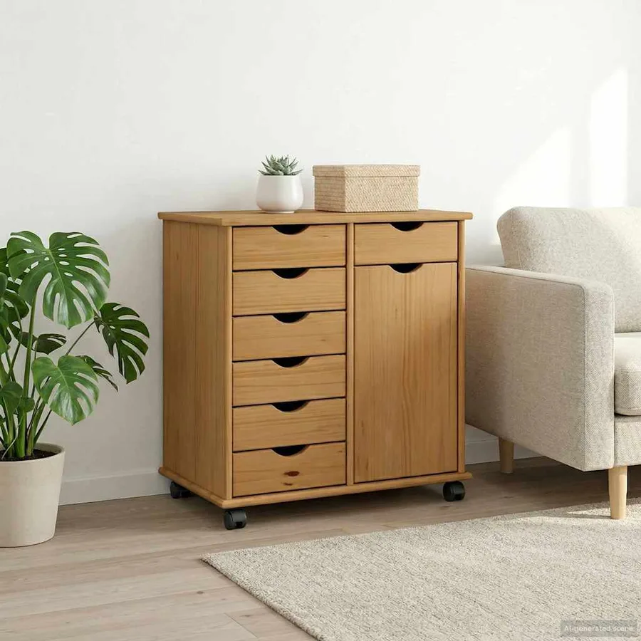 Cabinet roulant avec roue Marron miel 63,5 x 39 x 65,5 cm - 3