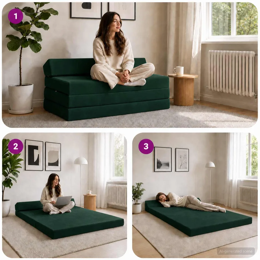 Canapé-lit pliable Vert foncé 120 x 60 x 49 cm Tissu - 7