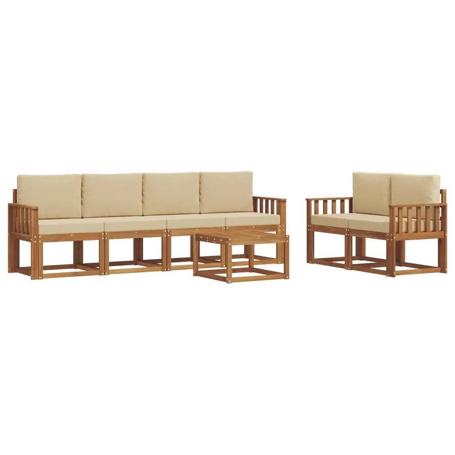 Ensemble de canapés d'extérieur 7 pcs Naturel et Beige - 2