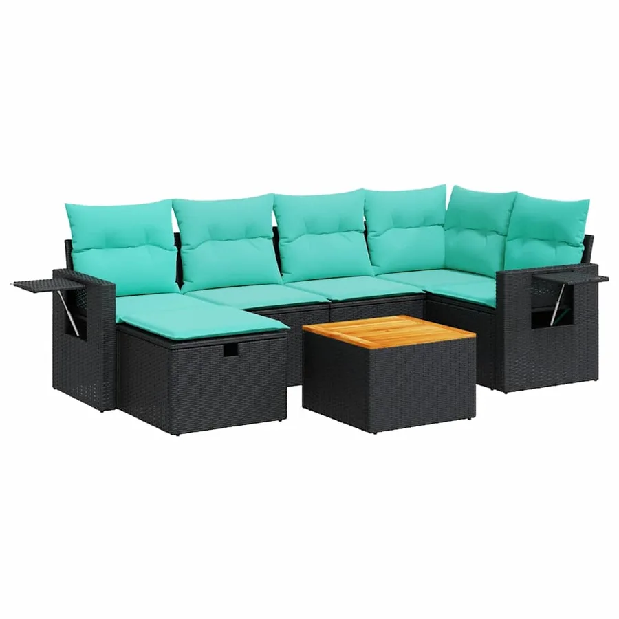 Salon de jardin 7 pcs avec coussins noir résine tressée 55 x 62 x 69 cm - 60,4 kg - 2