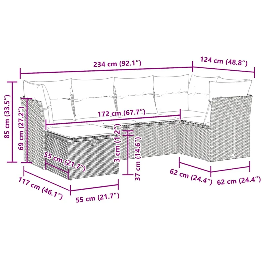 Salon de jardin 6 pcs avec coussins noir résine tressée - 11