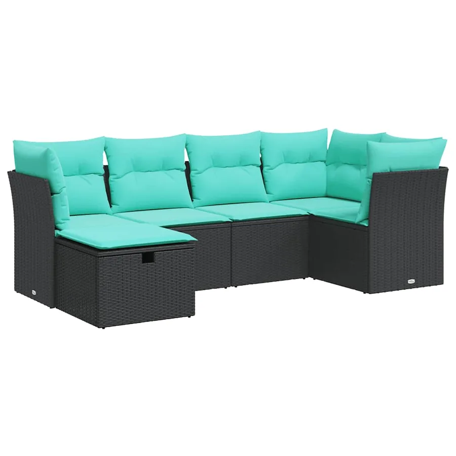 Salon de jardin 6 pcs avec coussins noir résine tressée - 2