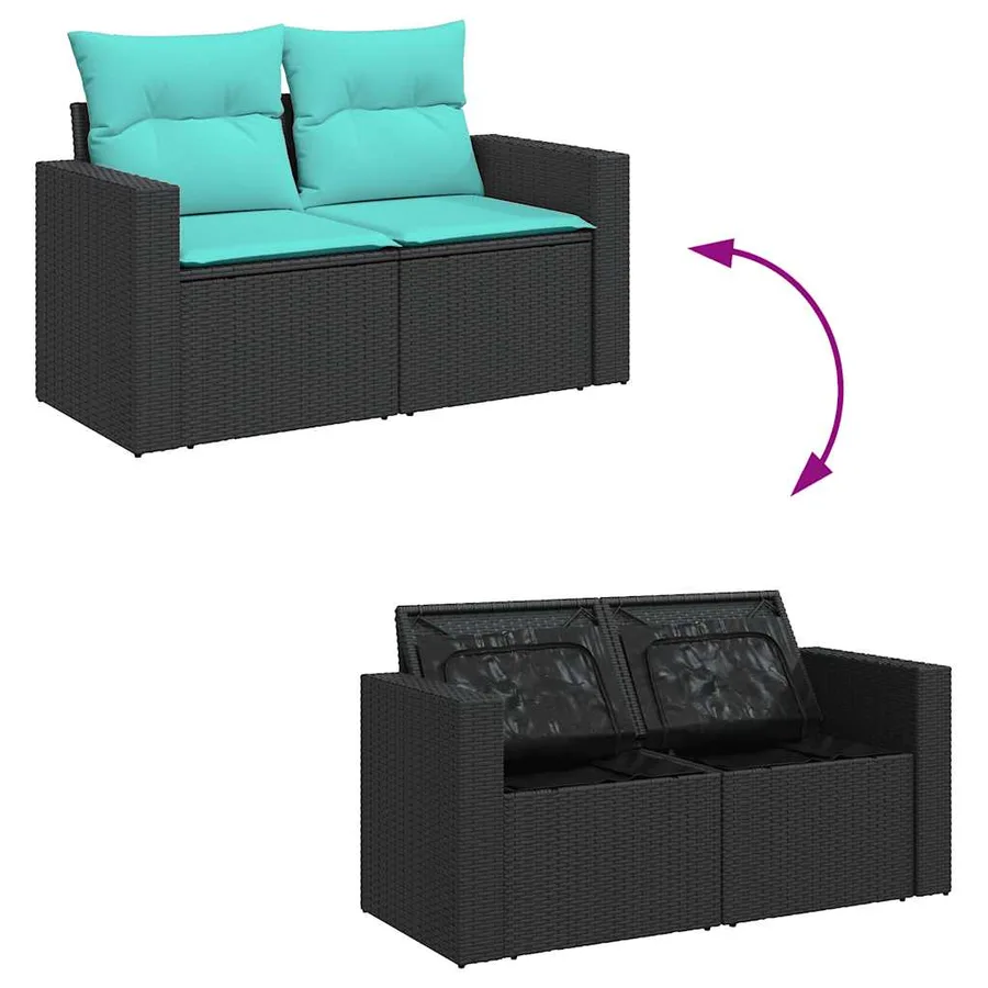 Salon de jardin 6 pcs avec coussins noir résine tressée - 6