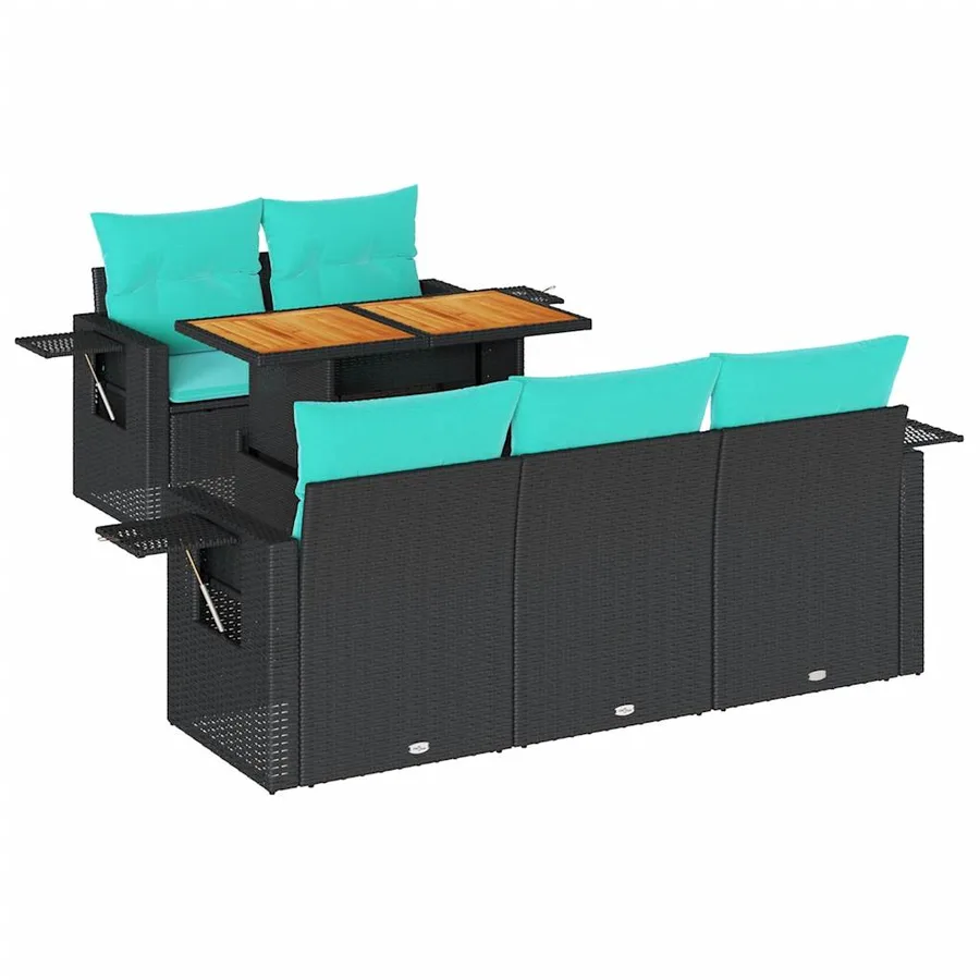 Salon de jardin 6 pcs avec coussins noir résine tressée - 2