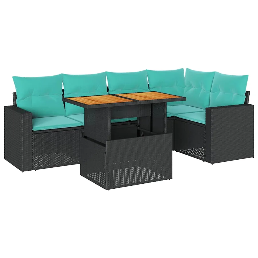 Salon de jardin 6 pcs avec coussins noir résine tressée - 2