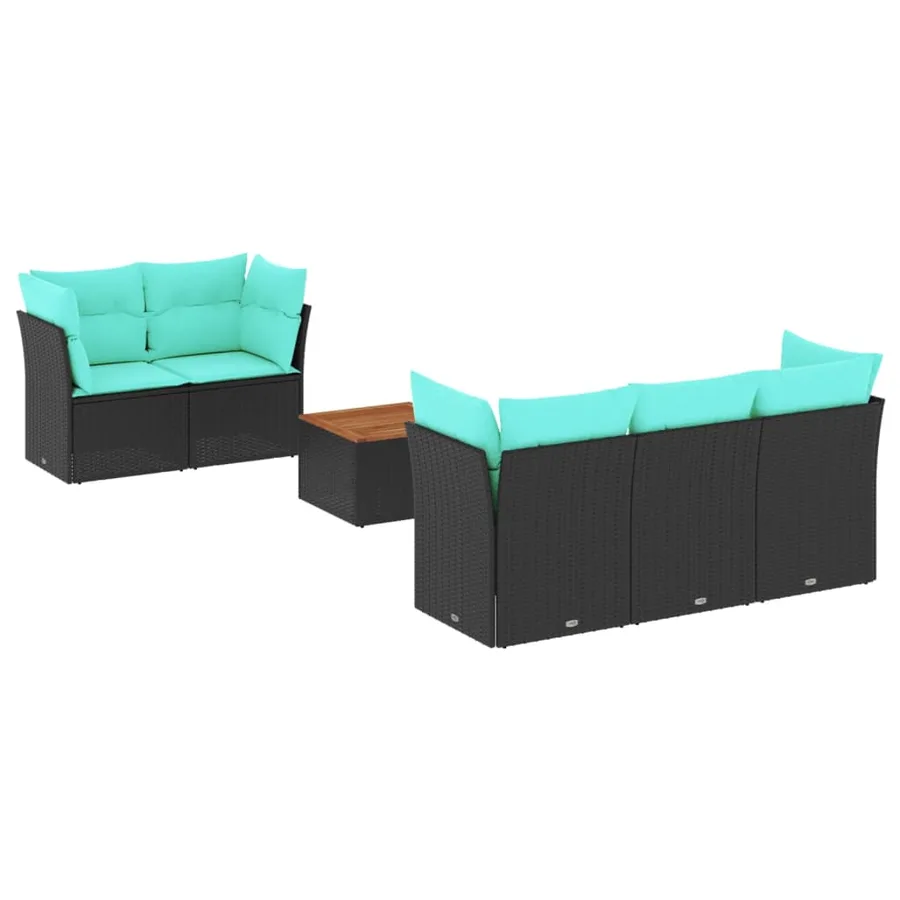 Salon de jardin 6 pcs avec coussins noir résine tressée - 2