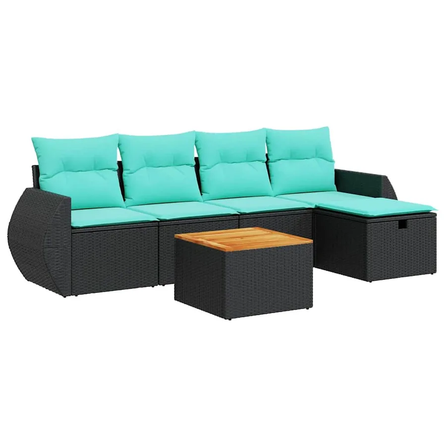 Salon de jardin 6 pcs avec coussins noir résine tressée - 2