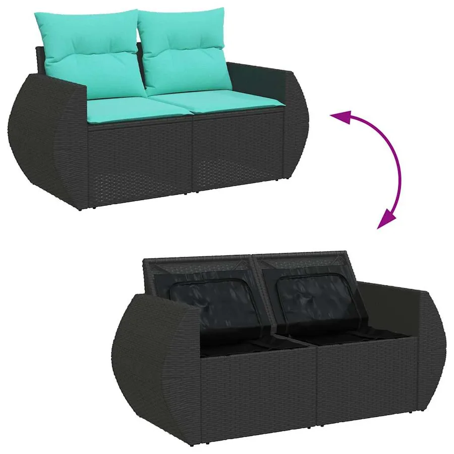 Salon de jardin 6 pcs avec coussins noir résine tressée - 8