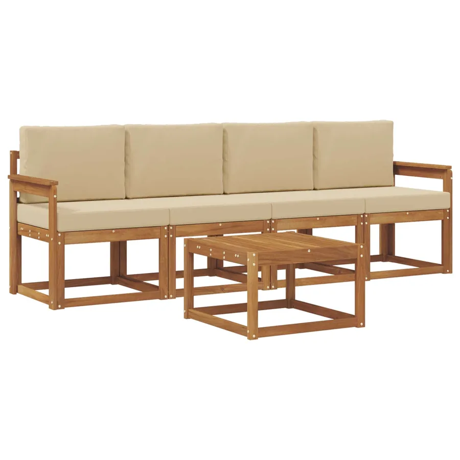 Ensemble de canapés d'extérieur 5 pcs Naturel et Beige - 2