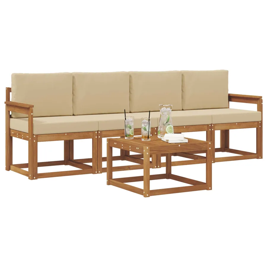 Ensemble de canapés d'extérieur 5 pcs Naturel et Beige - 3