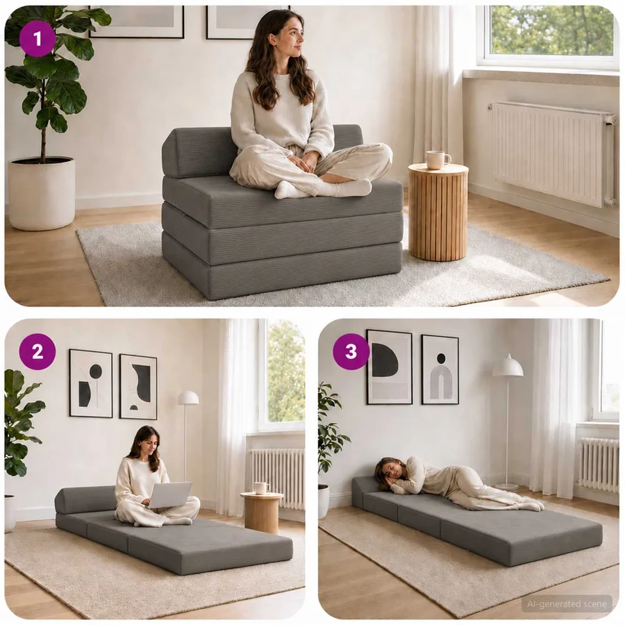 Canapé-lit pliable Gris clair 200 x 70 x 10 cm - 7