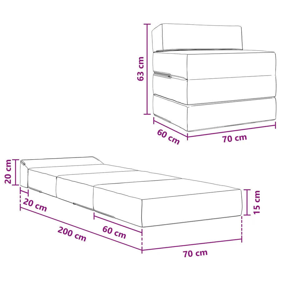 Canapé-lit pliable Gris Vert Clair 200 x 70 x 15 cm - 10