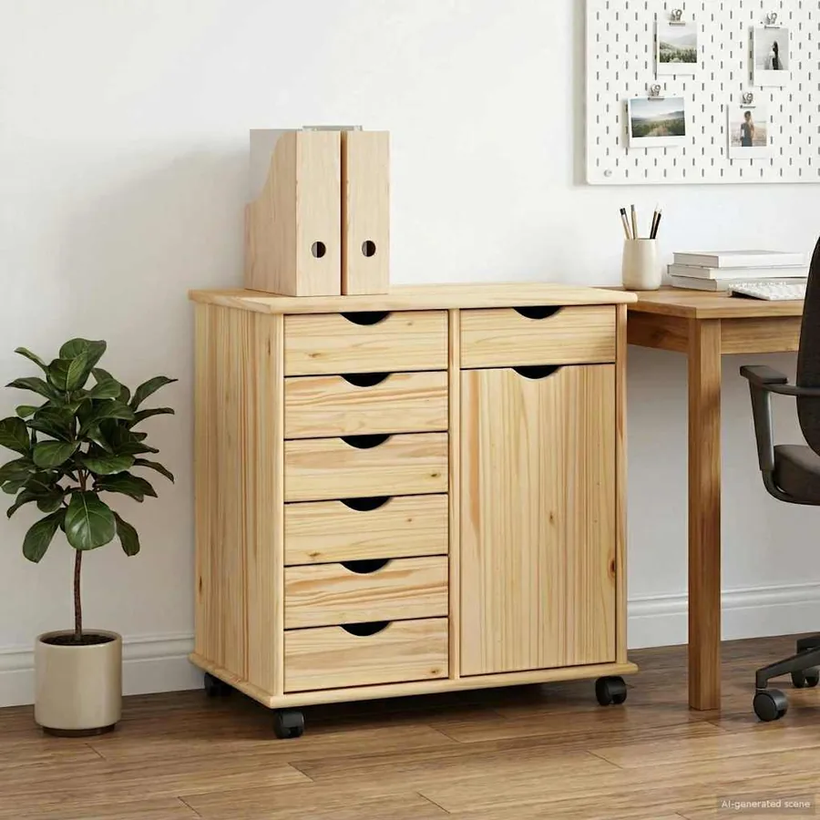 Cabinet roulant Marron 63,5 x 39 x 65,5 cm Bois de Pin Massif