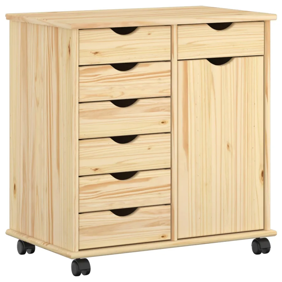 Cabinet roulant Marron 63,5 x 39 x 65,5 cm Bois de Pin Massif - 2