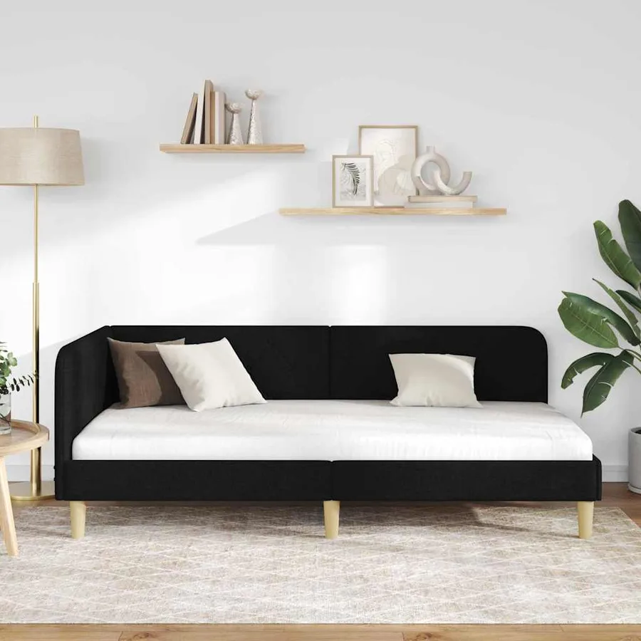 Cadre de lit d'angle Noir 100 x 200 cm tissu - 4