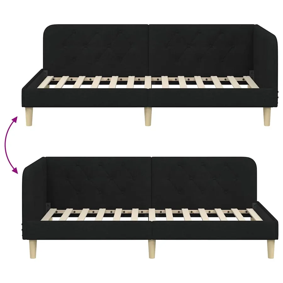 Cadre de lit d'angle Noir 100 x 200 cm tissu - 9
