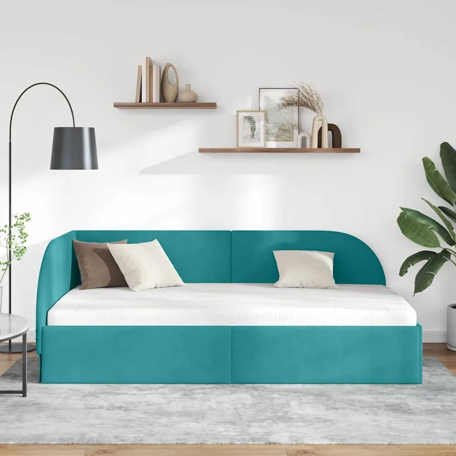 Cadre de lit d'angle Turquoise 80 cm x 200 cm Velours - 3