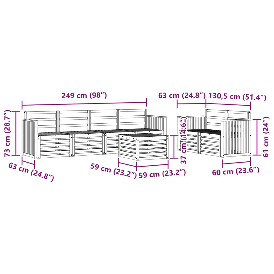 Ensemble de canapés d'extérieur 7 pcs Naturel - 9