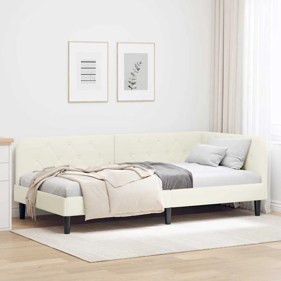 Cadre de lit d'angle Crème 90 x 190 cm Velours