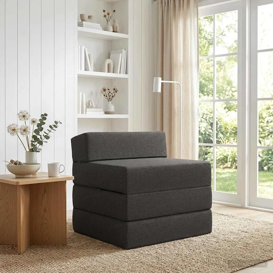 Canapé-lit pliable Gris foncé 200 x 70 x 15 cm Tissu