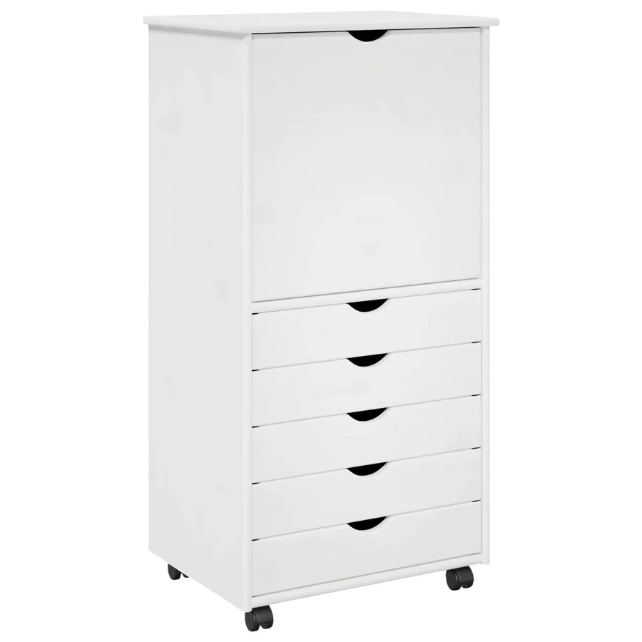 Cabinet roulant Blanc 53 x 39 x 103 cm Bois de Pin Massif - 2