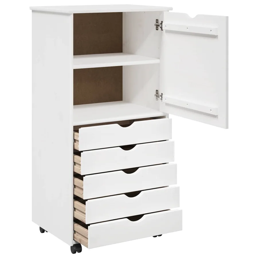 Cabinet roulant Blanc 53 x 39 x 103 cm Bois de Pin Massif - 4