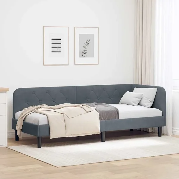 Cadre de lit d'angle Gris foncé 80 x 200 cm Velours