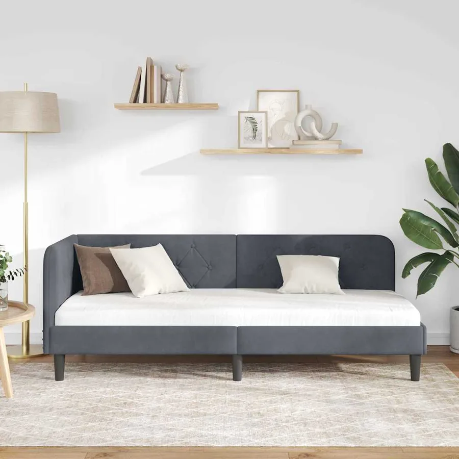 Cadre de lit d'angle Gris foncé 80 x 200 cm Velours - 4
