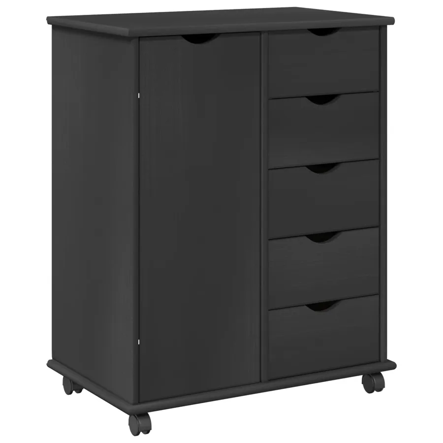 Cabinet roulant Gris 63,5 x 39 x 79 cm Bois de Pin Massif - 2