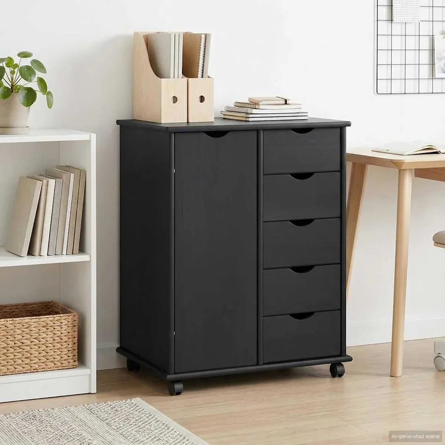 Cabinet roulant Gris 63,5 x 39 x 79 cm Bois de Pin Massif - 3