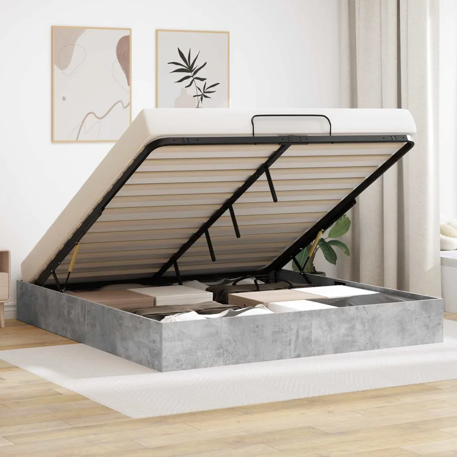 Cadre de lit ottoman Béton 203 x 180 x 25 cm Bois d’ingénierie