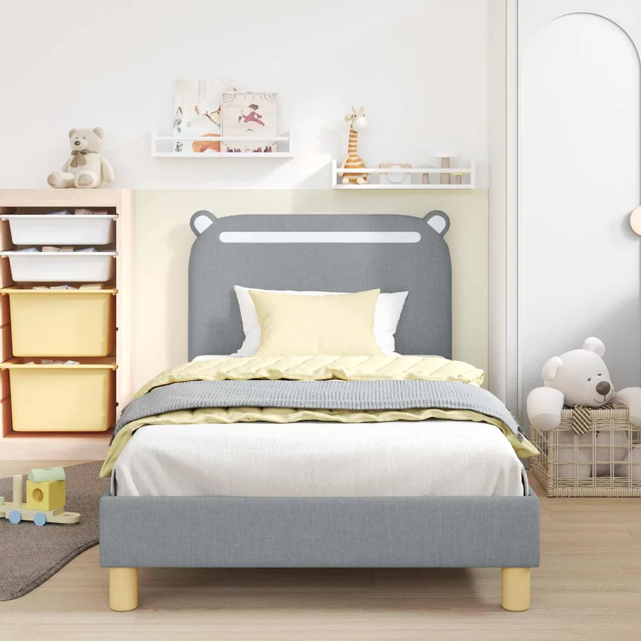 Cadre de lit pour enfants avec tête de lit Gris clair Tissu - 3