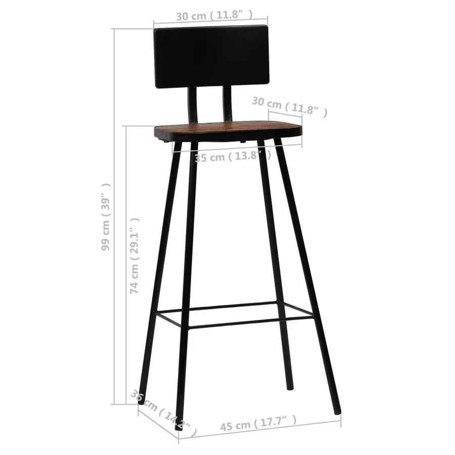 Tabourets de bar lot de 4 bois massif de récupération - 14