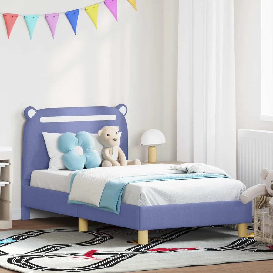 Cadre de lit pour enfants avec tête de lit Bleu denim Tissu