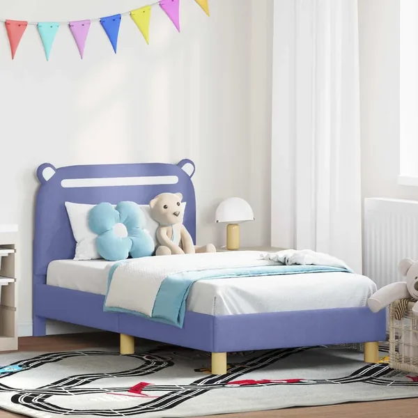 Cadre de lit pour enfants avec tête de lit Bleu denim Tissu
