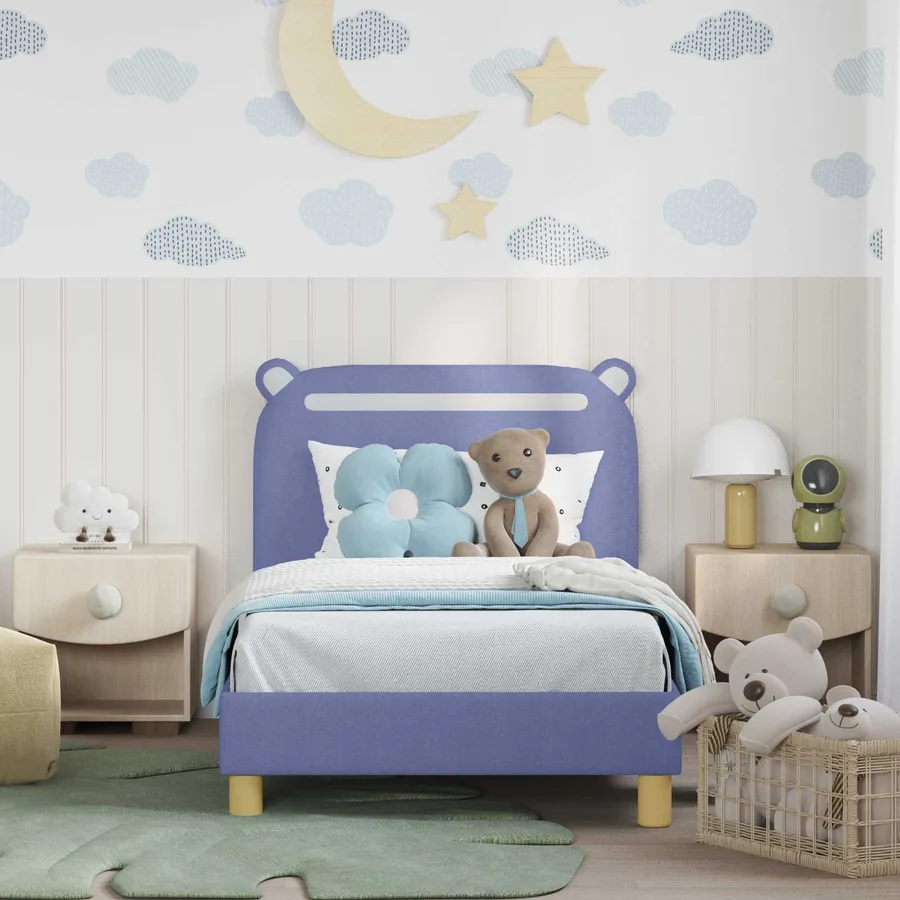 Cadre de lit pour enfants avec tête de lit Bleu denim Tissu - 3