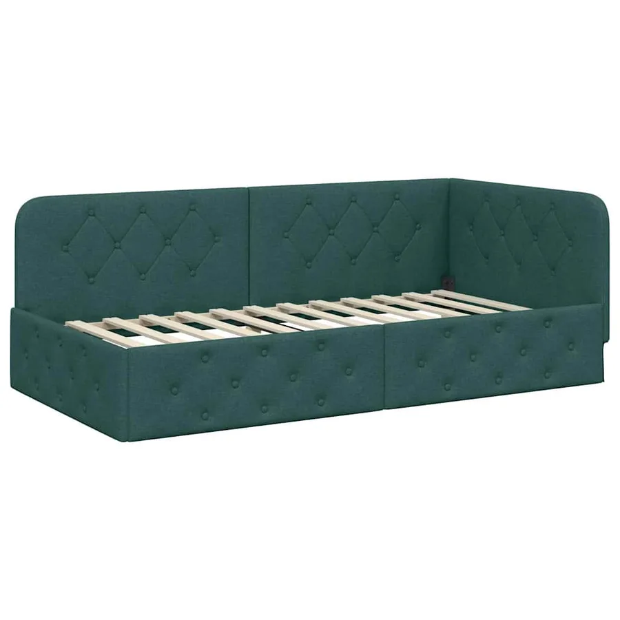 Cadre de lit d'angle Vert foncé 100 x 200 cm tissu - 2