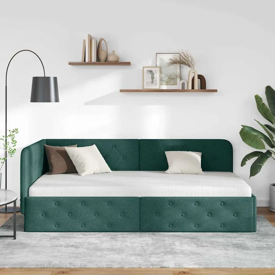 Cadre de lit d'angle Vert foncé 100 x 200 cm tissu - 4