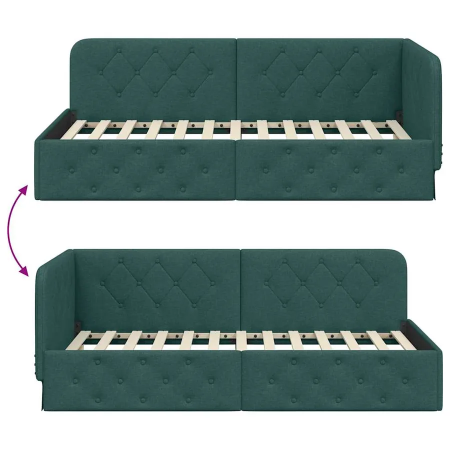 Cadre de lit d'angle Vert foncé 100 x 200 cm tissu - 9