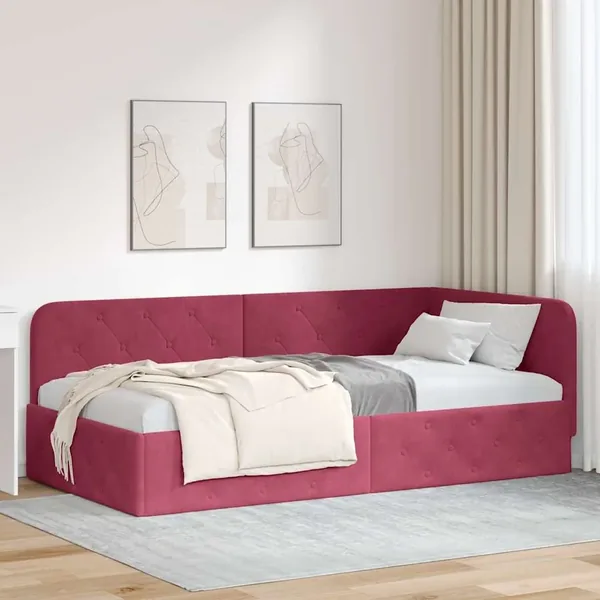 Cadre de lit d'angle Bordeaux 100 x 200 cm Velours