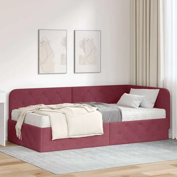 Cadre de lit d'angle Bordeaux 100 x 200 cm tissu