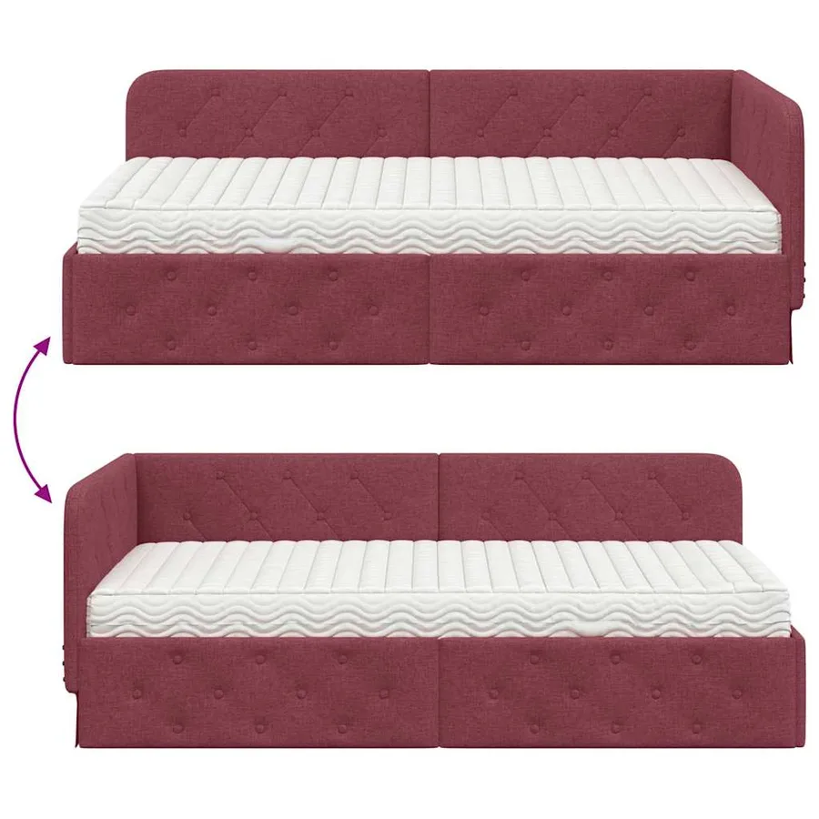 Cadre de lit d'angle Bordeaux 100 x 200 cm tissu - 12