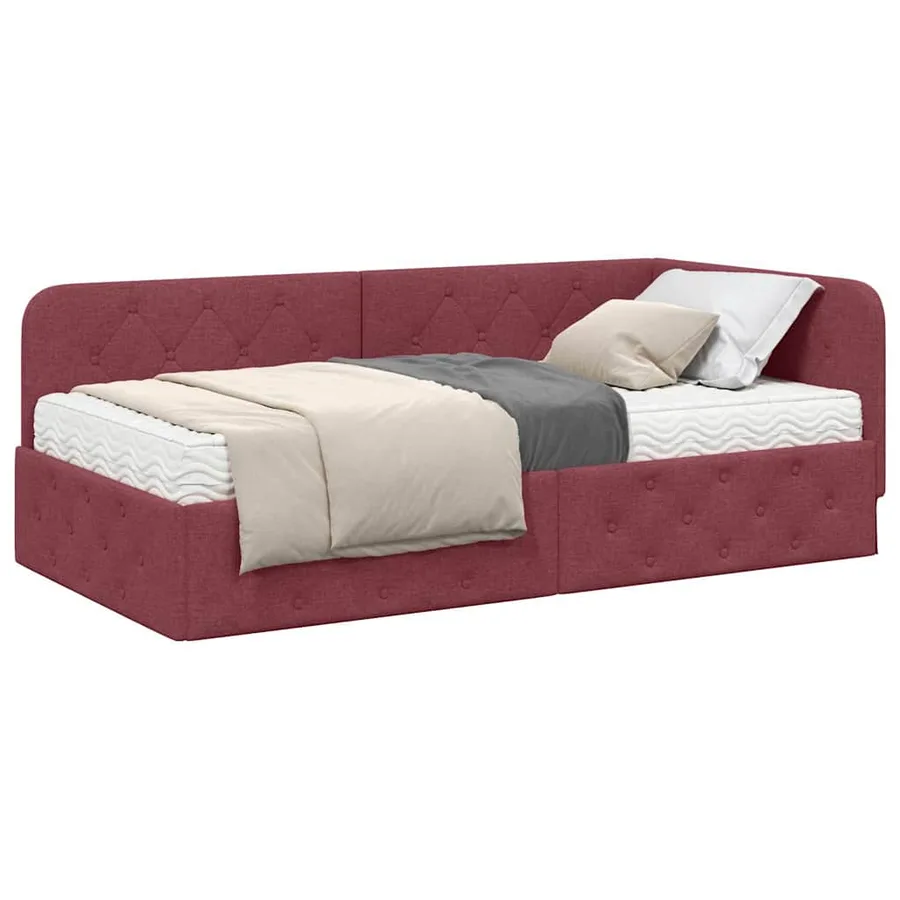 Cadre de lit d'angle Bordeaux 100 x 200 cm tissu - 3