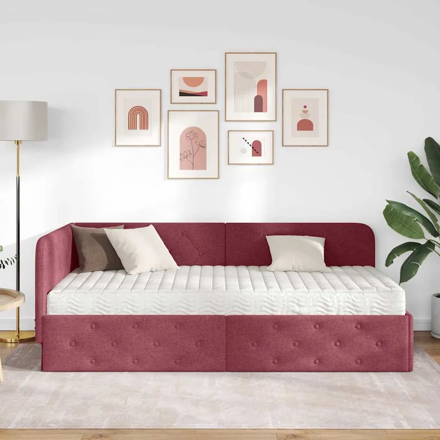 Cadre de lit d'angle Bordeaux 100 x 200 cm tissu - 4