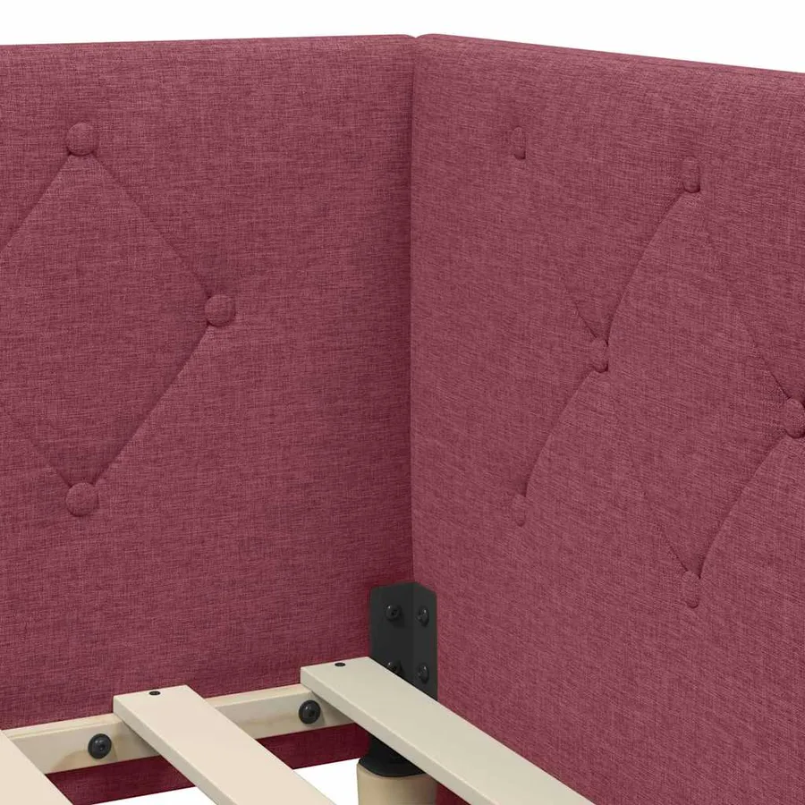 Cadre de lit d'angle Bordeaux 100 x 200 cm tissu - 8
