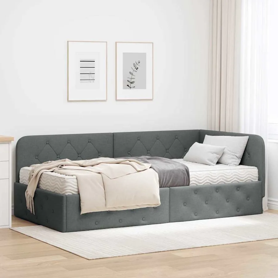 Cadre de lit d'angle Gris foncé 100 x 200 cm tissu