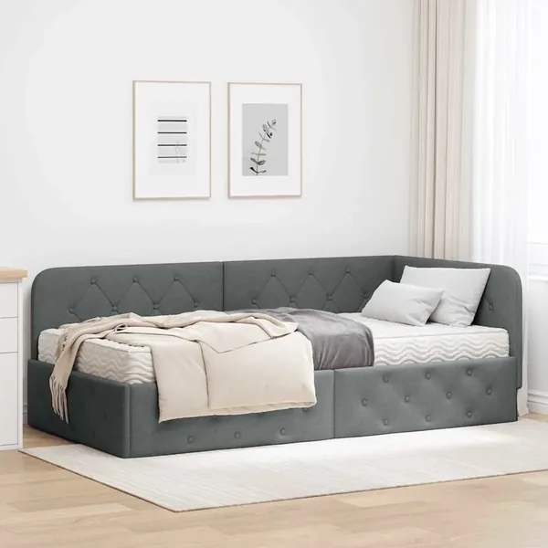 Cadre de lit d'angle Gris foncé 100 x 200 cm tissu